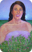 Retrato de mujer en el paraíso realizado con lápiz de color. Eva.