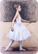 Retrato de niña bailarina con tutú realizado con lápices de colores. Nuria.